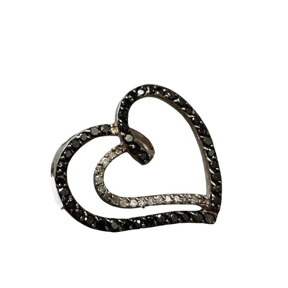 Sterling Silver Heart Pendant with Black Rhinestones and Cubic Zirconia - Picture 3 of 5
